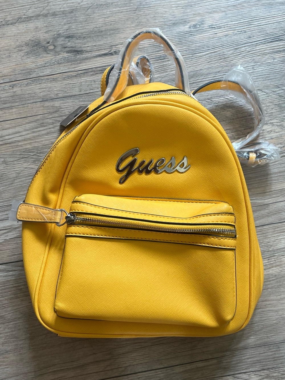 GUESS Hendry Mini Backpack Mustard Yellow Faux Leather VY754429